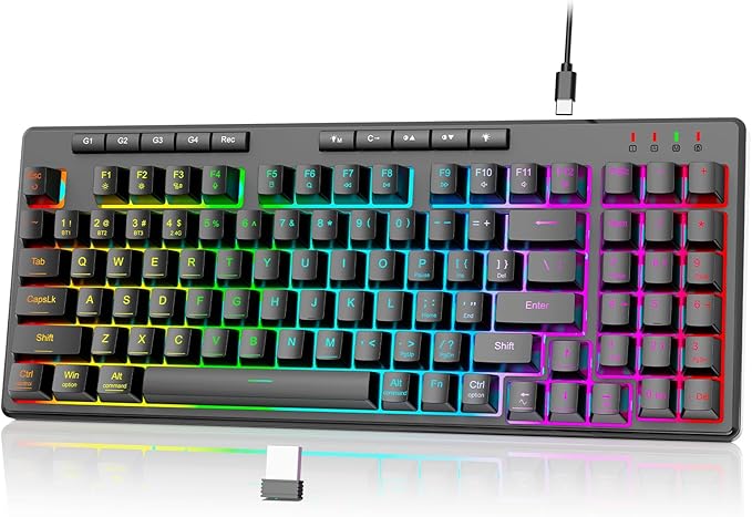 Redragon K517 Pro Wireless Gaming Keyboard RGB Backlit Tri-Mode BT/2.4GHz/USB-C Mechanical Feel 94 Keys Computer Keyboard with 4 Macro Keys Number Pad 4000mAh Battery for Win/MAC