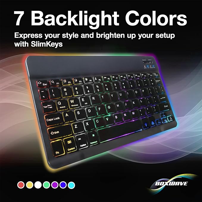 BoxWave Keyboard Compatible With Kyocera DuraXV Extreme - SlimKeys Bluetooth Keyboard - with Backlight Portable Slim LED 7 Colors - Jet Black