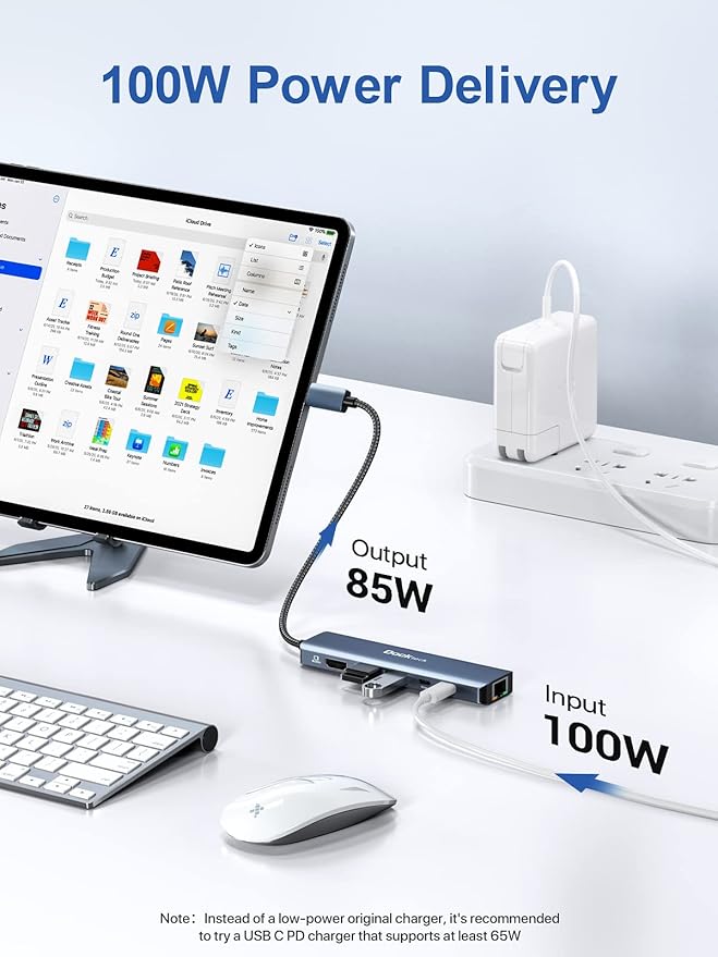 Dockteck USB-C 6 in 1 Multiport Adapter - 8K HDMI 2 USB-A 5 Gbps 100W PD 1Gbps Ethernet for MacBook Pro Air HP XPS and More