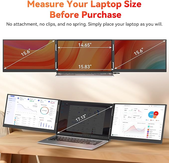HotYeah Laptop Screen Extender (Windows Only) 15.6 1080P Dual Extended Monitor USB-C Travel Screen for 12-17 Laptop Triple Portable Monitor w/Kickstand &amp 240° Rotation One Cable Connection