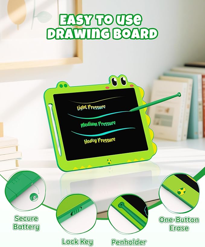 ORSEN 12 Inch LCD Doodle Board Tablet Toy - Green Dinosaur Drawing Pad for Kids 3-6 Years Old - Christmas and Birthday Gifts