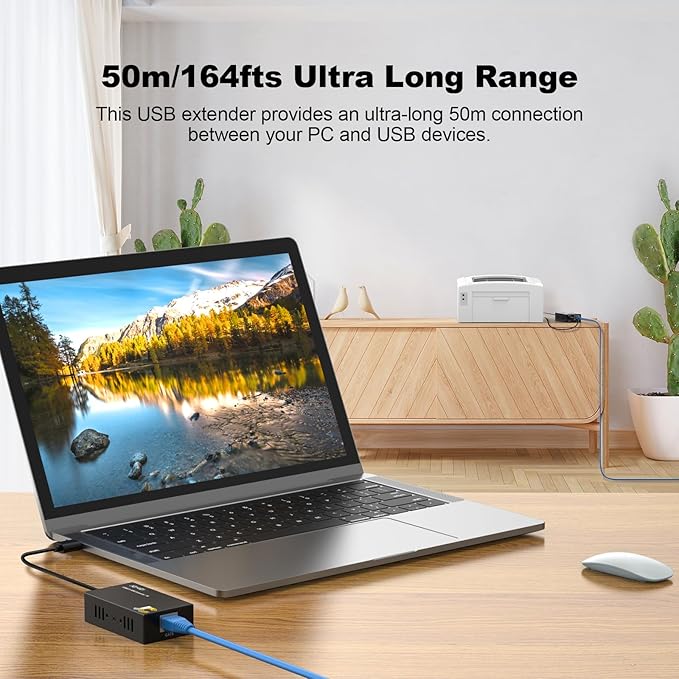 USB Extender Over Cat6/7 Up to165ft/50M JCHICI 4 USB 2.0 Ports Plug and Play No Driver POC Keyboard and Mouse Over Ethernet