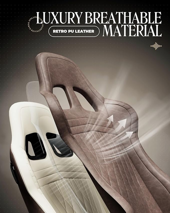 GTPLAYER Gaming Chair with Speakers Video Game Chairs with Footrest PC Gamer Chairs for Adults - Padded High Back Ergonomic Reclining Silla Gamer Linkage Armrest Ace Pro Light Brown