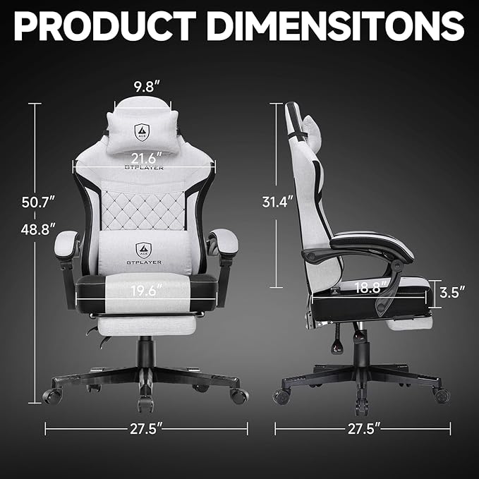 GTPLAYER Gaming Chair Fabric Computer Office Chair with Pocket Spring Cushion Ergonomic Office and Gaming Video Gaming Chair with Linkage Armrests High Back Desk Chair with Adjustable Recliner