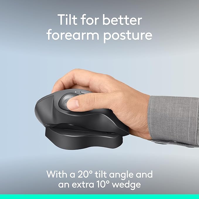 Logitech MX Ergo S Advanced Wireless Trackball Mouse USB-C Rechargeable Wireless Ergonomic Mouse with Bluetooth and Encrypted Dongle 6 Programmable Buttons for PC/Mac