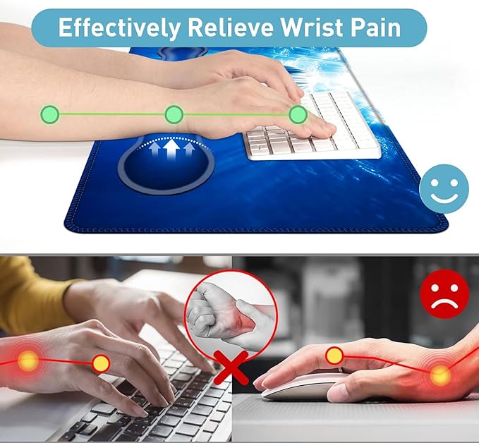 Large Mouse Pad and Keyboard Wrist Rest Desk Pad for Keyboard and Mouse 4-in-1 Large Gaming Mouse Pad with Wrist Support Desk Mat for Home Office Study GameDolphin in Ocean