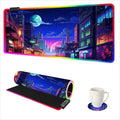 AIMSA RGB Gaming Mouse Pad Large Mousepad with 14 Led Light Modes Keyboard Pad Gaming Accessories for Desk Non-Slip Rubber Base Mouse Mat for Gamer Modern Urban Night Scene