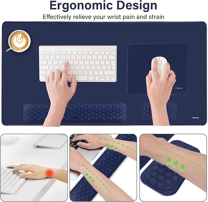 MOSISO Large Gaming Mouse Pad&ampMassage Keyboard Wrist Rest&ampMousepad&ampWrist Rest&ampCoasterErgonomic Non-Slip Base Pad Set&ampPain Relief Easy Typing Cushion with Memory Foam for Home Offi