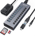 Powered USB 3.0 Hub Wenter 10 Ports 36W Powered USB Hub Aluminum USB Splitter with Individual On/Off Switches SD/TF Card Readers and 12V/3A Power Adapter for PC/Laptops/MacBook Pro/Air/iMac/iPad