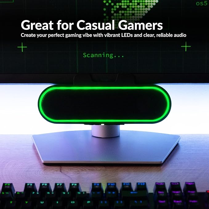 Cyber Acoustics USB Speaker Bar with LED Lights (CA-2890GX) – USB Powered Speaker Bar for PC and Mac Dynamic LED Lights Sync to Music Clamps to Monitors up to 1.5 Inches Great for Music and Gaming