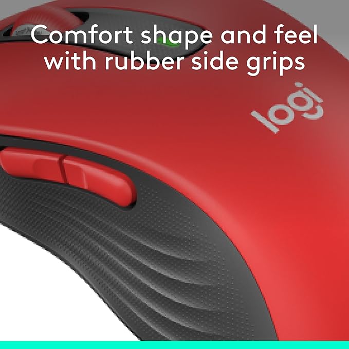 Logitech Signature M650 L Full Size Wireless Mouse - for Large Sized Hands 2-Year Battery Silent Clicks Customizable Side Buttons Bluetooth for PC/Mac/Multi-Device/Chromebook - Classic Red
