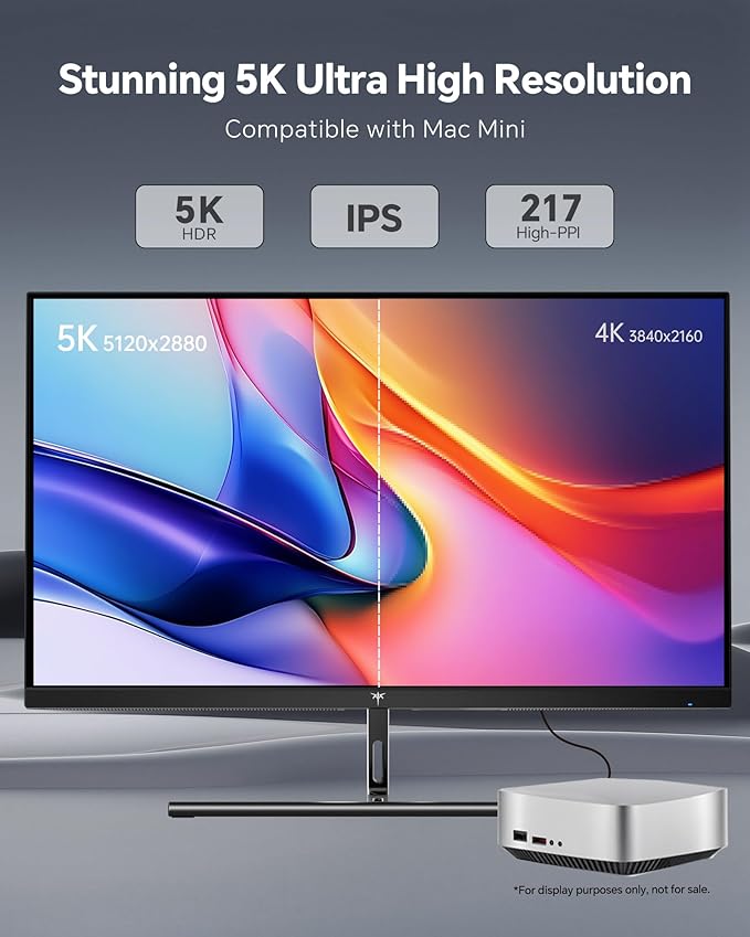 KTC 27 Inch 5K Monitor 5120 x 2880 5K2K Monitor with 65W Type-C Port Dual Mode Computer Monitors Compatible with Mac mini IPS Panel HDR 400 217 PPI 135% sRGB Tilt H27P3 (Renewed)