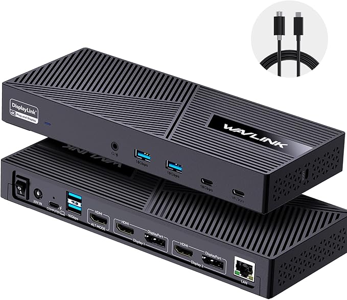 WAVLINK USB-C Triple Monitor Docking Station for MacBook M1/M2/M3/M4/M5 &amp Windows – 100W PD 3×HDMI/2×DisplayPort 6x10Gbps USB Ports Gigabit Ethernet Ideal for Workstation &amp Home Office