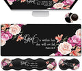 Large Mouse Pad with Wrist Support SetMemory Foam Keyboard Wrist Rest +XXL Extended Gaming Mouse Pad +Ergonomic Mouse Wrist Pad Peony Flower Psalm 46:5 Office Desk Pad for Women Men Gaming Mousepad
