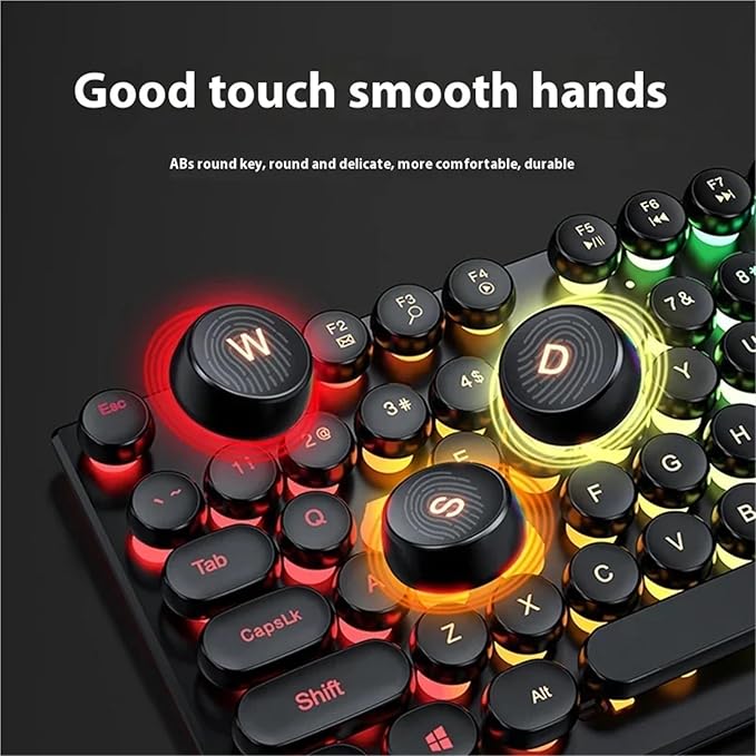 104 Key Backlit True Mechanical Feel Keyboard Wired Gaming Keyboard Illuminated Retro Keyboard Gaming PC Laptop Office(Black with RGB Light)