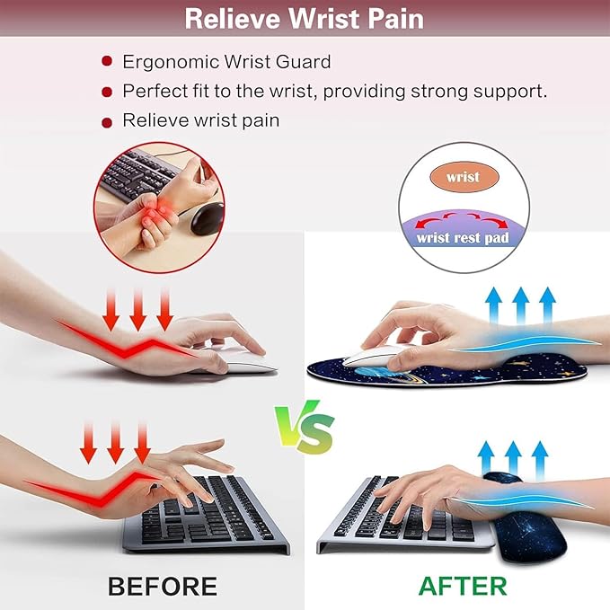AQQA 5-in-1 Large Gaming Mouse Pad Mousepad with Wrist Support Set- Ergonomic Gaming Desktop Mouse Pad Wrist Rest - Cup Coaster Keyboard Mouse Mat Desk Pad with Stitched EdgesUniverse
