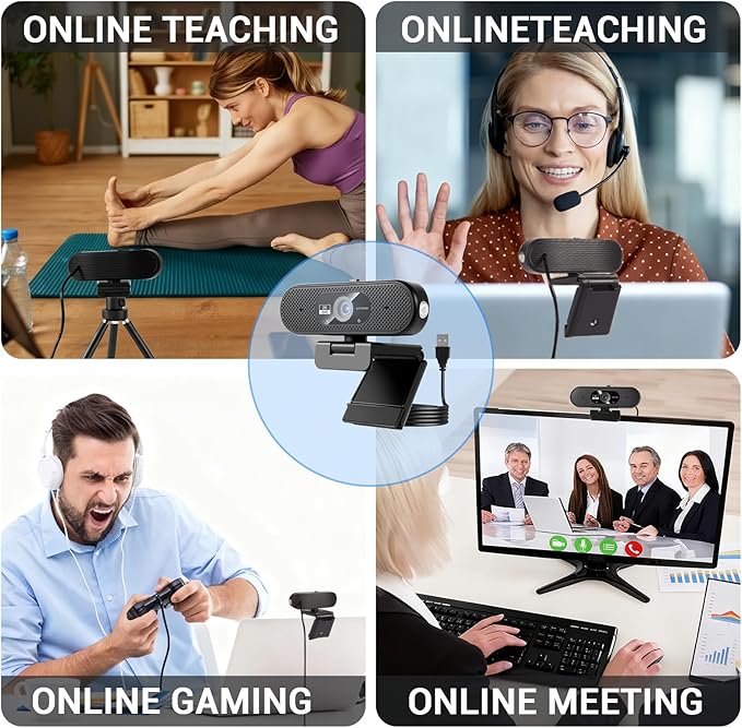 Hprosper 2K Webcam with Microphone Automatic Light Correction &amp Privacy Cover Wide Angle USB Camera for PC Laptop Mac Zoom Gaming Streaming Conference Room Video Conferencing