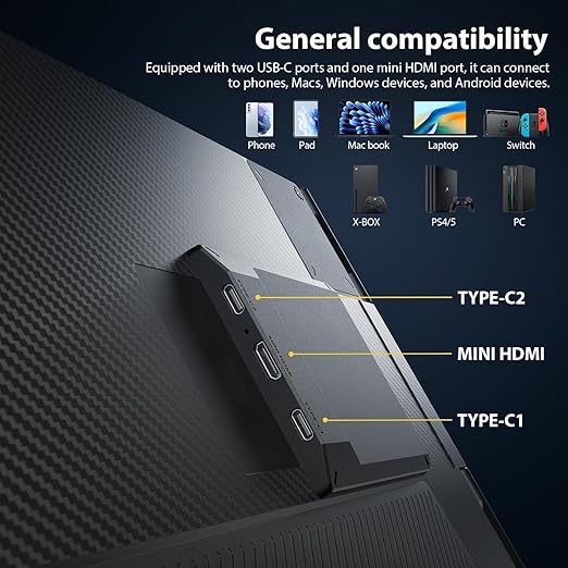 14'' Laptop Screen Extender FHD 1080P IPS Dual Screen Travel Monitor Extender with HDMI/USB-A/Type-C Plug-Play for Display on Mac and Windows Fits 13''-16'' Laptops