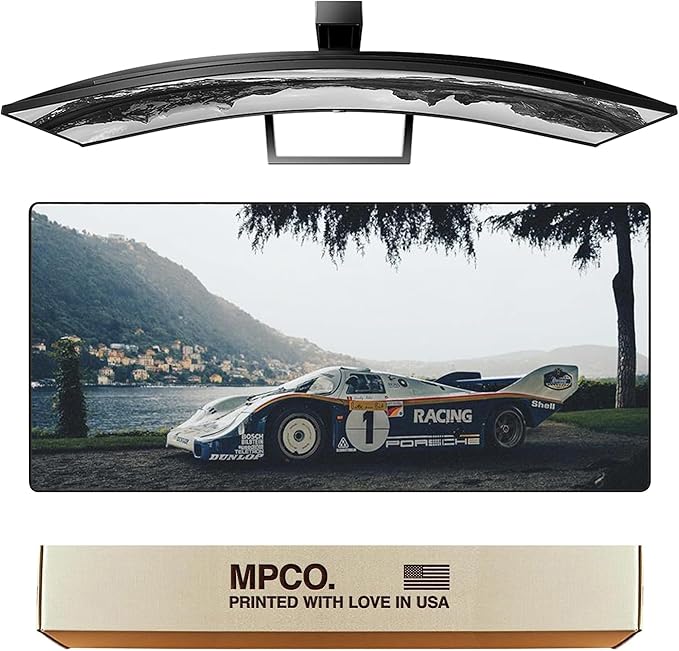 MPCO. Original Large Gaming Desk Mat – 36 x 17 Duraglyde Racing Series Porsche-956 Full Desk Mouse Pad for Smooth Precision – Non-Slip Washable Extra-Large PC Mouse Pad for Gaming Sessions