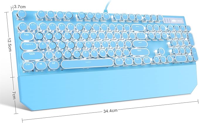Typewriter Style Mechanical Gaming KeyboardRetro Punk Gaming Keyboard with White Backlit 104 Keys Blue Switch Wired Cute Keyboards with Detachable Wrist RestBlue Keyboards for Office/PC/Laptop