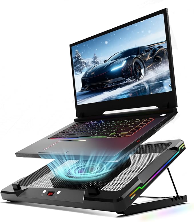 DEPGI Movable RGB Laptop Cooler with 5.5 Sliding Fan Ergonomic Cooling Stand with 8 Light Modes for 14-17.3 Inch Gaming Laptops
