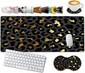 Large Gaming Mouse Pad31.5x11.8 in Extended Computer Mouse Mat with Non-Slip PU Base Ergonomic Memory Foam Keyboard Wrist Restfor Work GamingWriting Pad Gold &amp Black Leopard Office Desk Pad
