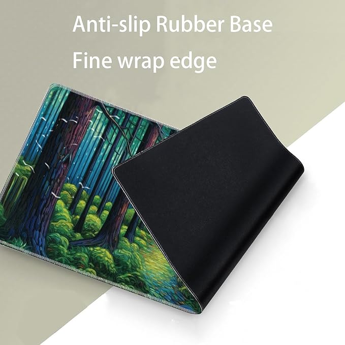 Keyboard Mouse Pad SetLarge Desk Pad+Keyboard Wrist Rest+Mouse Pad Wrist Support+CoasterEasy Typing Pain Relief Non-Slip Mousepad Wrist Support Mousepad Set Home OfficeVan Gogh Forest