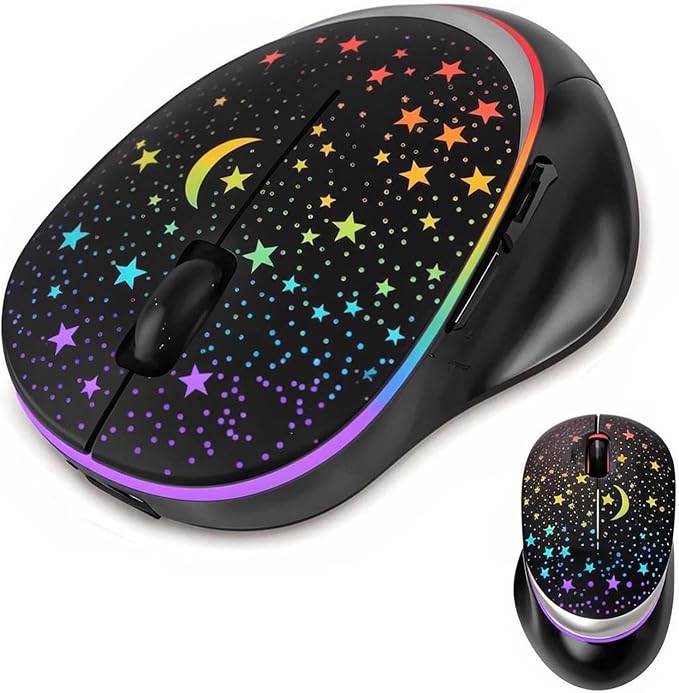 elec Space Bluetooth Wireless Mouse with Starry Sky RGB Backlight&amp Gradient Breathing Light - Ergonomic Dual Mode Rechargeable Mouse Type-C Charging - Perfect for Office Gaming &amp Travel (Bal