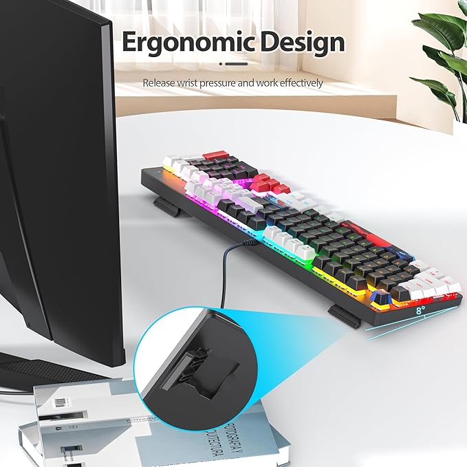RGB Gaming Keyboard 104-Key Wired Mechanical Keyboard Creamy with Number Pad Linear Red Switch NKRO Full Size for Windows Laptop PC Gamer