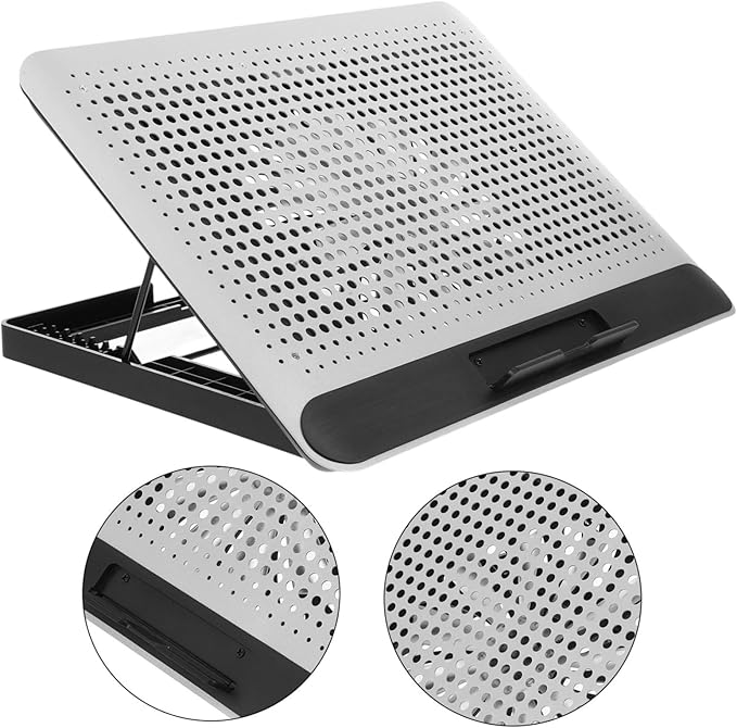 Healifty Notebook Cooler Aluminum Alloy Thin Quiet Cooling Fan with Ergonomic Stand for Laptops Under Skid Stable Computer Support Frame in Silver