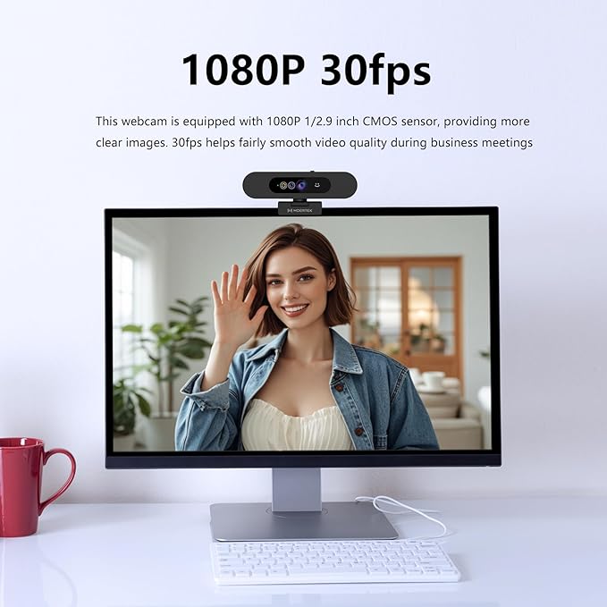 Window Hello Webcam 1080P 30fps Camera with Noise-reducing Mic Plug &amp Play 90° Wide Angle Built-in Privacy Cover 360° Rotation &amp 90° Tilt Perfect for Zoom Google Meet Microsoft Teams