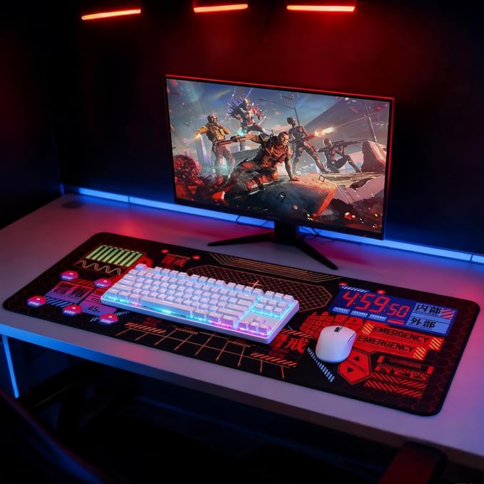 Mouse Pad EVA Unit - 01 Themed Gaming Mouse Pad 35.4x15.7 Cyber Alert Emergency Interface Design
