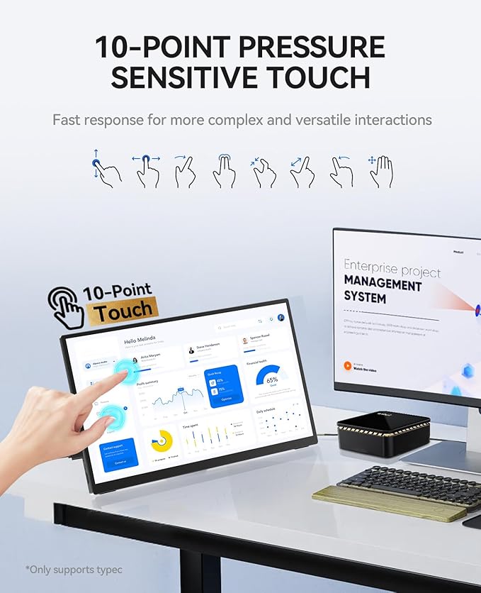 4K Portable Touch Monitor 15.6 inch 3840 * 2160 UHD w/USB-C HDMI Laptop Monitor 2000:1 100% RGB IPS Aluminum Alloy Shell10-Point TouchDual Speaker HDR for Home Work