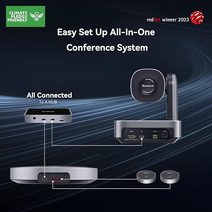 Tenveo 4K PTZ Conference Room Camera System AI Auto-Tracking 12X Optical Zoom USB3.0 HDMI PTZ Camera and Bluetooth Speakerphone with 2 Expansion Mics Kit Wide Angle for Large Room Meetings