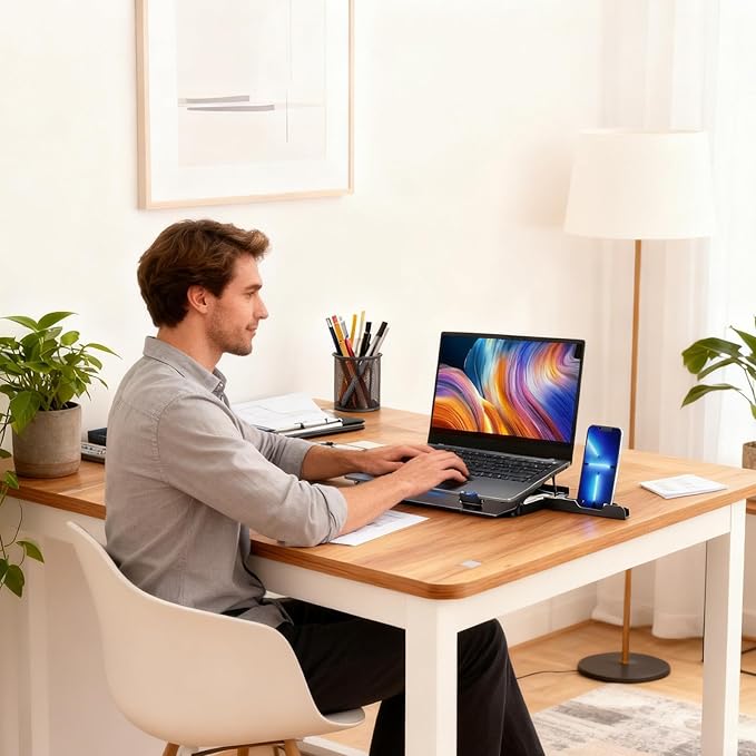 Laptop Cooling Pad - Adjustable Desk Notebook Stand Durable Laptop Holder with Fan Easy Carry Office Tool | Desks Work Meeting Travel for Desk Work Meeting Travel