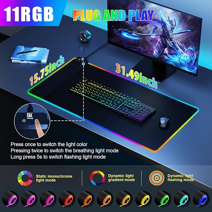 Mouse Pad with Foldable Phone Holder Wireless Charging Desk Mat RGB Gaming Mousepad Large Desk Pad with Non-Slip Base Waterproof Keyboard Pad Classic Black (XXL Stand Black PD Adapter)