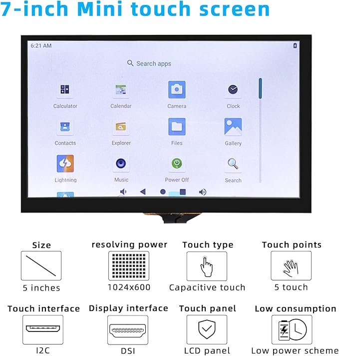 youyeetoo 7 inch MIPI LCD Touch Screen 1024x600 5 Point Capacitive 75Hz Support Tinker Board 2S Firefly ITX-RK3568J/ROC-RK3568-PC/ROC-RK3588S-PC/ITX-3588J