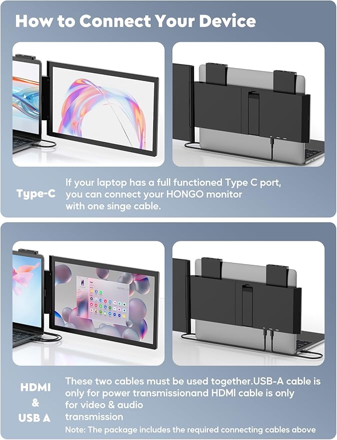 Laptop Screen Extender14 FHD 1080P IPS Dual ScreenAttachment Screen Extended Extra Screen Portable Monitor for Laptops 14-16 with USB-C/HDMI Port Plug n Play for Windows/Mac/Android/Switch/PS5