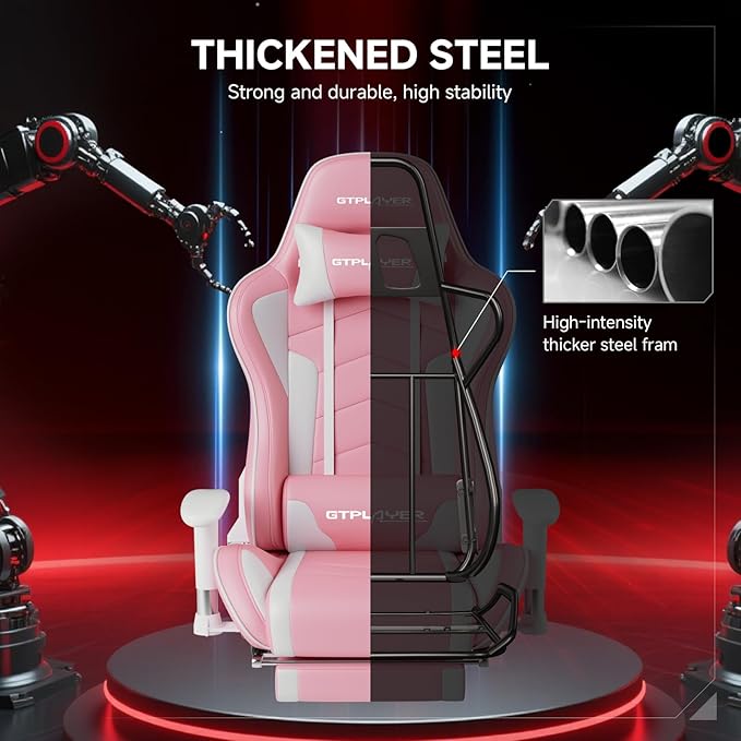 GTPLAYER Gaming ChairGamer Chair with Bluetooth and Adjustable BackrestSeat Height Adjustable Computer Chairs with 3D ArmrestsVideo Game Chair with Footrest Speakers (Pink)