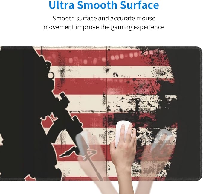 American Soldiers USA Flag Large Mouse Pad XL Extended Gaming Pad Waterproof Desk Mat for Desktop Keyboard Non Slip Mousepad for Office Game Home 32.15x11.8