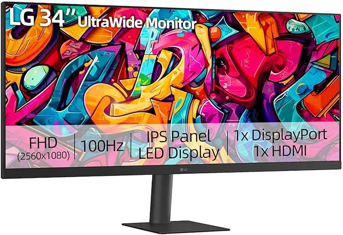 LG 34 UltraWide Monitor IPS Display FHD(2560 x 1080) 100Hz 5ms HDR 400 sRGB 99% HDMI DisplayPort VESA Mount Tilt Stand Built for Multitasking &amp Productivity