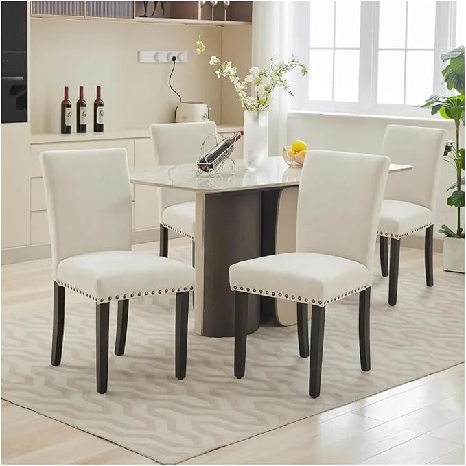 Adjustable Office Computer Chair with Armrest 2pcsc Fabric Upholstered Dining Chairs High Backrest with Nailhead Trim Wooden Legs(Grey)