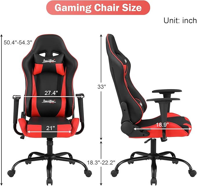 BLKMTY Gaming Chair Office Chairs High Back Computer Leather Desk Chair Racing Executive Ergonomic Adjustable Swivel Task Chairs with Headrest and Lumbar Support Red