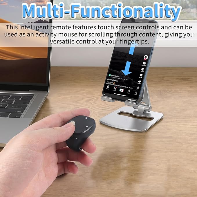 Mini Bluetooth Touch Screen Mouse Finger Ring - Multi-Functional Remote Control for Video Streaming Photography and E-Book Navigation with Enhanced Compatibility for Android &amp iOS (Black)