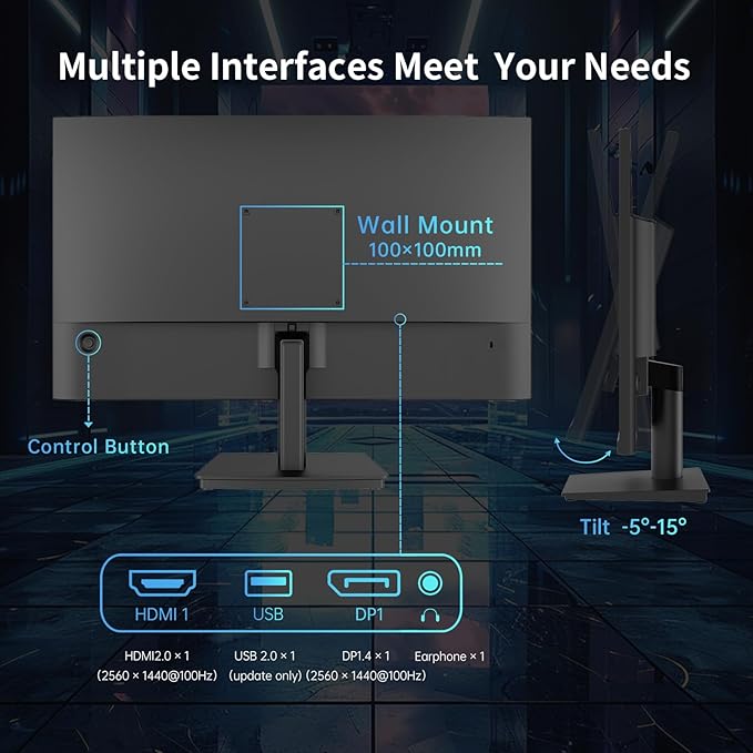 KTC 24 Inch QHD 100Hz Computer Monitor IPS 2K 1300:1 Contrast Anti-Blue Light Screen 122% sRGB FreeSync &amp G-Sync Compatible HDMI2.0 &amp Display Port 1.4 PC Monitor for Gaming Office Work H
