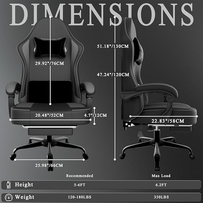 Gaming Chair with Pocket Spring Cushion and Footrest PU Leather Game Chair Adjustable Headrest Home Office Desk Chairs Comfortable Ergonomic Computer Chairs