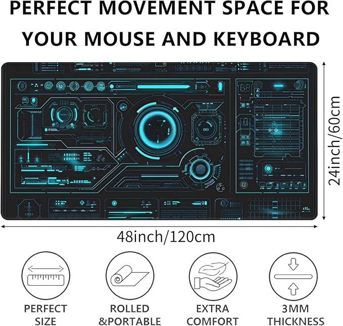 Large Extended Gaming Mouse Pad (48 x 24) Big Desk Matt for Desktop Waterproof Computer Keyboard Mat for Esports Pros/Gamer/Desktop/Office/Home-Cyberpunk Black and Blue
