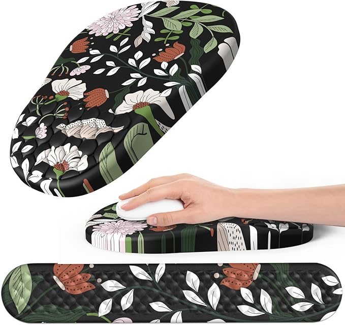 Ergonomic Mouse Pad and Keyboard Wrist Rest with Massage Design Space-Saving Mouse Pad Wrist Support Memory Foam Wrist Rest with Non-Slip PU Base for Computer Desk Multiflora