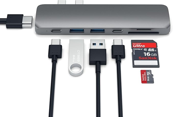 Satechi USB C Hub Adapter USBC Dongle 7 in 1 USB-C with 4K HDMI 87W PD Charging USBC Data 2 USB-A Data Micro/SD Card Readers for M5/M4/M3/M2/M1 MacBook Pro/Air - Space Gray