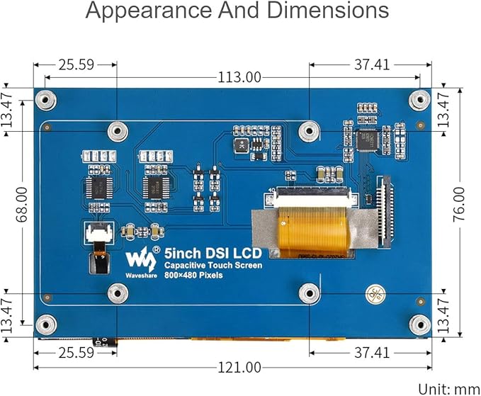Waveshare 5 Inch Touch Screen for Raspberry Pi DSI LCD Screen Monitor 800×480 Display for Raspberry Pi 4B 3B+ 3A+ 3B 2B B+ A+ CM3/3+ Compatible with Raspbian Ubuntu Kali WIN10 IoT RetroPie